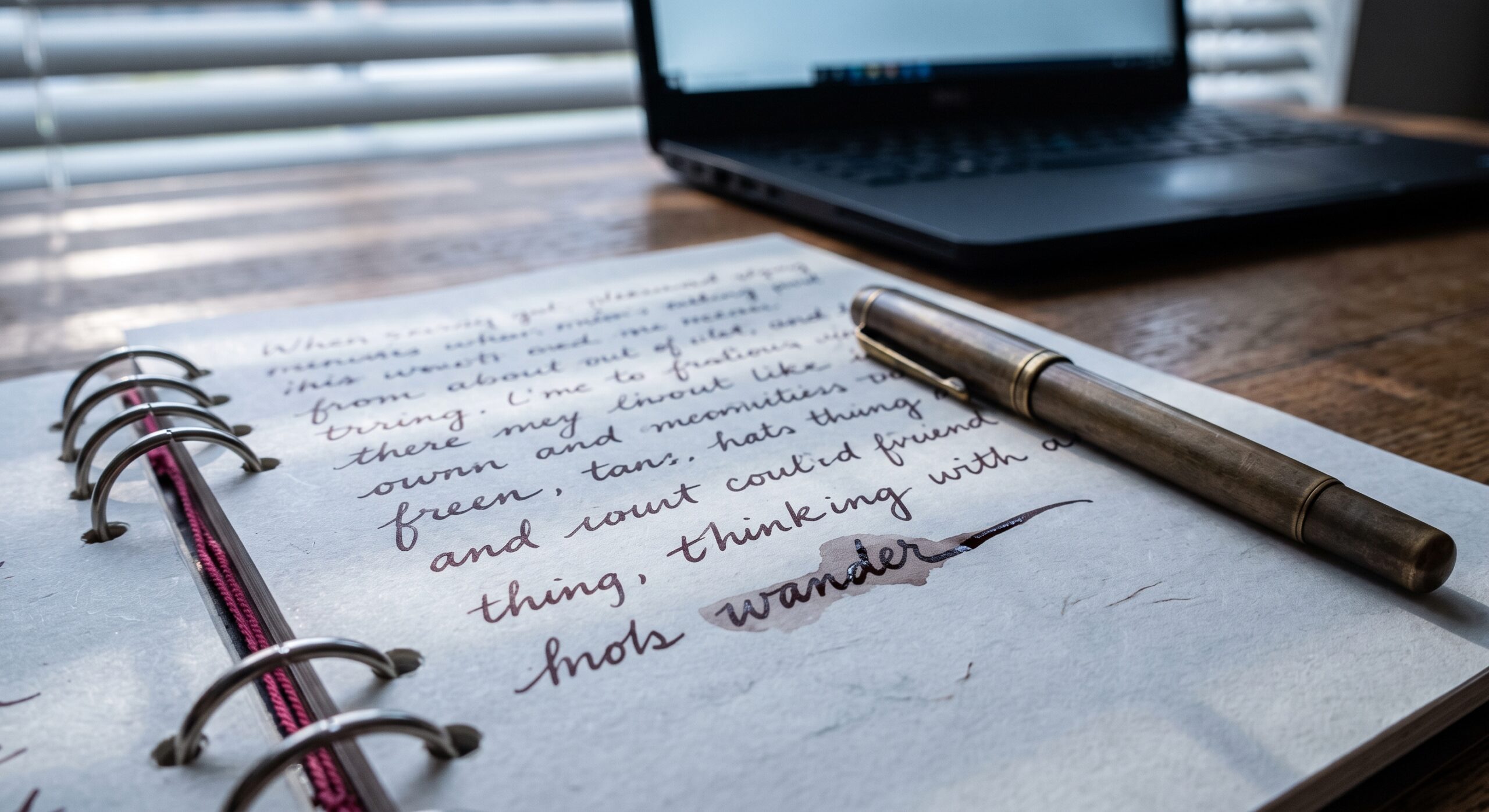 A handwritten notebook page catching morning light beside an out-of-focus laptop, representing a decision being documented before automation. Rachel Lavern, Founder of It's Handled.