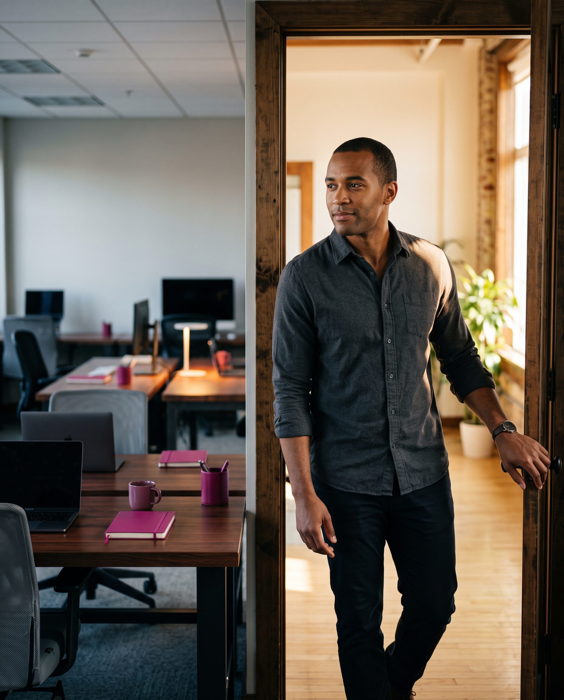 Man entering a long empty conference table, representing the difference between relational and operational business dependency.